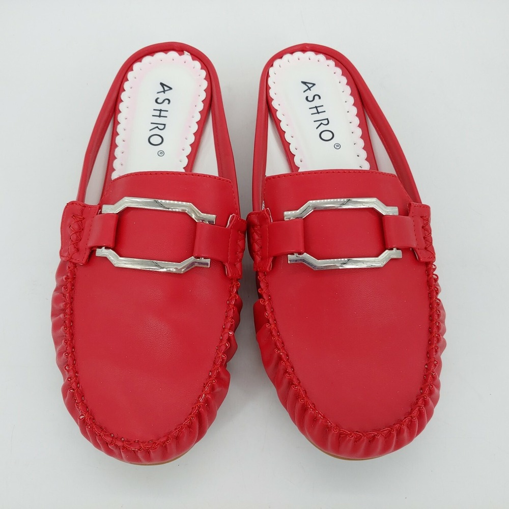 Ashro Shoes Womens Rush Hour‎ Slide Mule Shoe Faux Leather Buckle Accent Red 8.5
